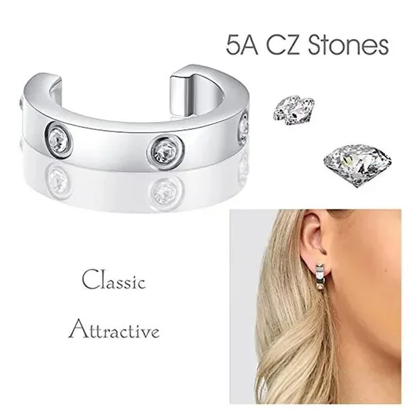 💎212💎 PETITE LOVE EARRINGS DIAMOND 18K GOLD C-HOOP